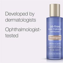 Load image into Gallery viewer, Roll over image to zoom in Neutrogena Oil-Free Liquid Eye Makeup Remover, Residue-Free, Non-Greasy, Gentle &amp; Skin-Soothing Makeup Remover Solution with Aloe &amp; Cucumber Extract for Waterproof
